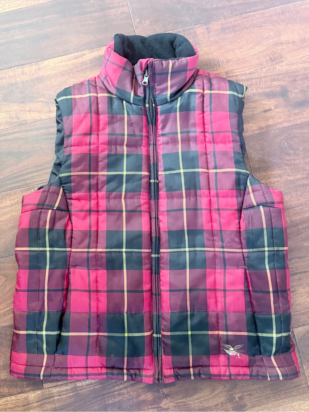 American Living Red and Black Plaid Quilted Vest